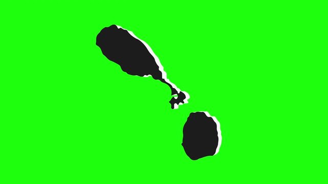 Minimalist graphic illustration of a stylized black and white silhouette resembling a cat or animal on green background