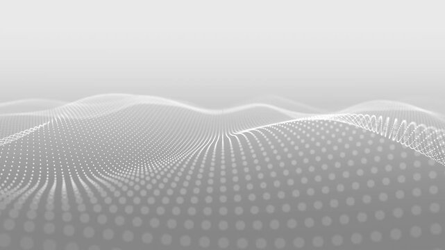 White gradient liquid waves. Slow wave in light gray tones. Blurred series of dotted waves on a white background. Light gray wave illustration. Wavy dotted grid white background. 60 FPS, VJ looping.