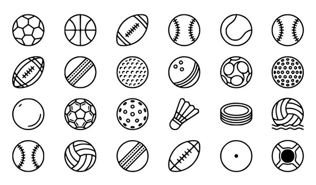 Sports Ball Icons Collection Including Football Basketball Baseball Volleyball Rugby Tennis and Golf Symbols