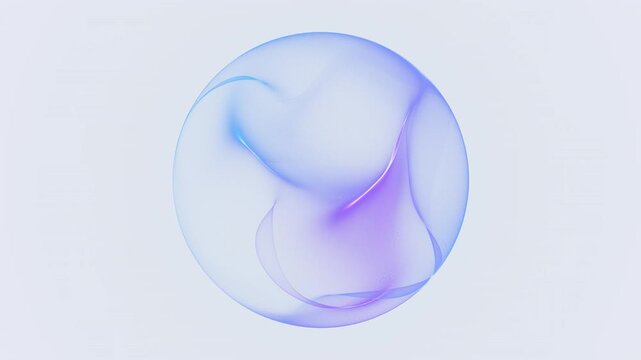 Stylized blue and violet sphere softly glowing in seamless 4K 60FPS loop. Abstract white glass sphere with subtle purple and blue rim light on clean minimal white background, futuristic soft orb