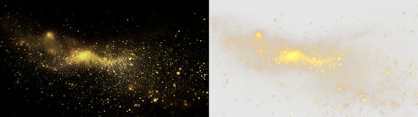 Golden sparkles and bubbles on a transparent background create a sense of magic and festivity at any time and place © denzelll