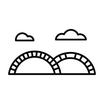 Simple landscape vector icon featuring rolling hills and clouds in a minimalist line style