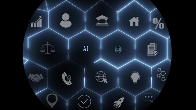 Pointing at artificial intelligence technology on futuristic digital interface screen, machine learning, data analytics automation.