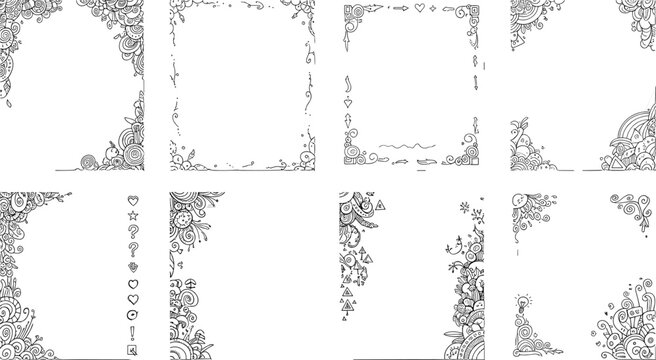 Doodle decorative floral borders with ornate swirl frames and elegant corner designs