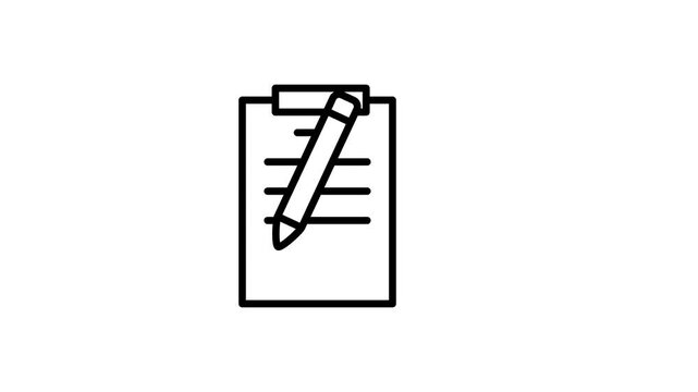 Document in clipboard animated icon. Animation video of writing text, note, textbook, form, notepaper, legal agreements, certificate, licence, contract, letter, report, message and other