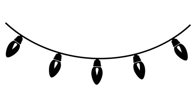 String lights with teardrop shaped bulbs black and white silhouette bulb