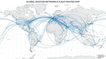 Global Aviation Network Flight Routes Map. © Kopi