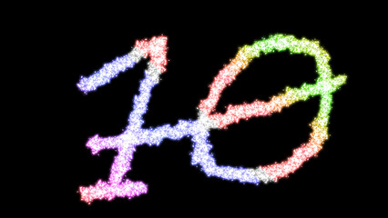 Fototapeta premium Glittering rainbow number ten made of glowing particles isolated