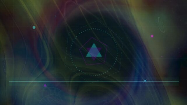 Abstract Digital Background with Glowing Geometric Shapes and HUD Interface