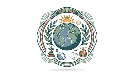 Fototapeta premium Earth Day Emblem with Planet Earth and Four Natural Elements Illustration