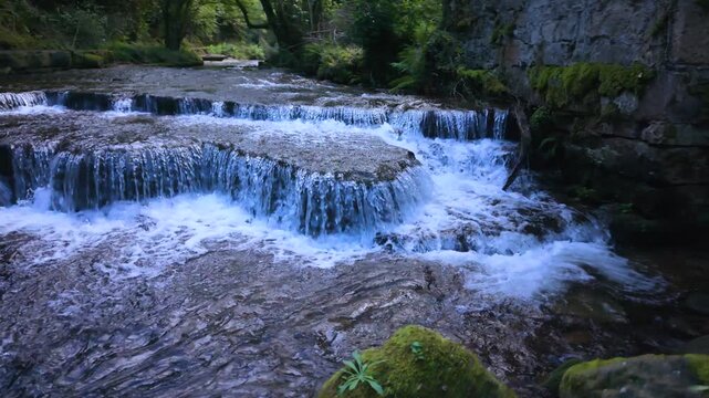 Landscape along a river near San Pedro del Romeral. Pas-Miera region. Pasiegos Valleys. Cantabria. Spain. Europe