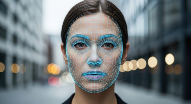 Facial recognition highlighting key landmarks on a person&rsquo;s face