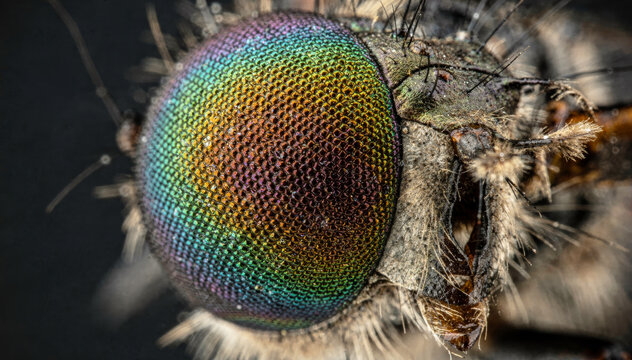 Rainbow Compound Eye of Robber Fly Extreme Macro