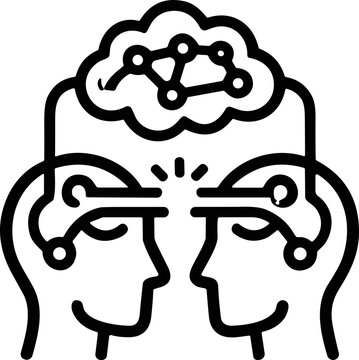 Brainstorming network icons, two heads connecting ideas, collaboration concept, abstract thinking