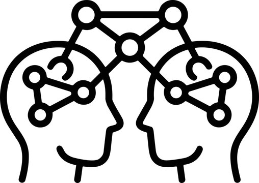 Abstract connection between two human minds, representing communication, ideas, and knowledge sharing.