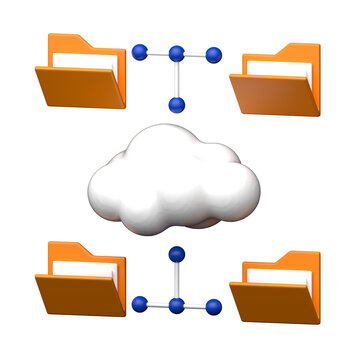 3D clay cloud folder sync, file sharing network, cloud storage sync icon, transparent PNG