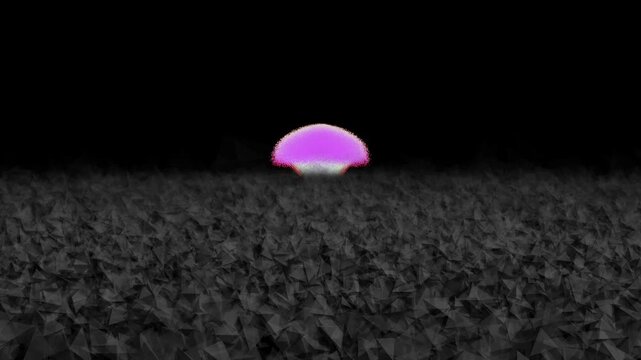 Abstract dark geometric low poly field with rising pink neon light loop animation