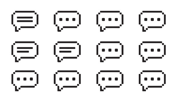 Pixel speech bubble icons with different message indicators for chat applications.