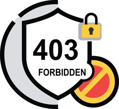 Shield with 403 forbidden lock and prohibition symbol