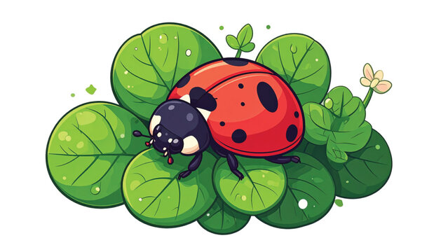 Ladybug on green leaves insect closeup.
