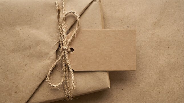 Rustic Kraft Paper Gift Box with Blank Tag and Twine Bow