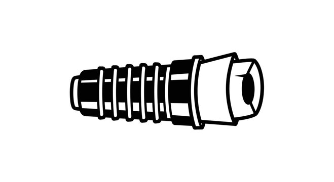Black and White Vector Icon of a Ribbed Industrial Pipe Fitting or Connector