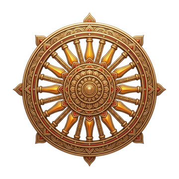 Jagannath Rath Yatra Badge Ornate golden dharma wheel symbol for spiritual