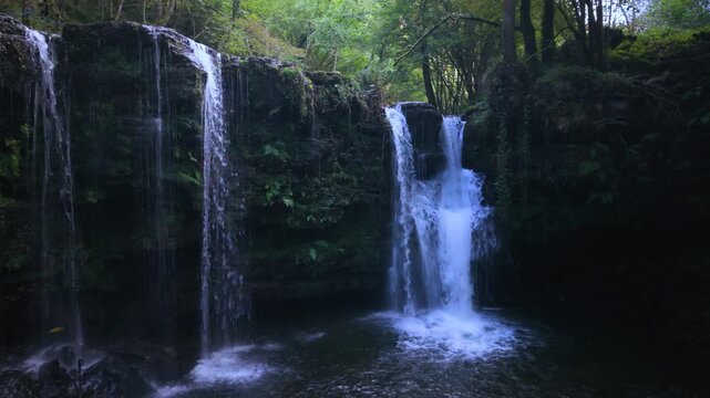 Landscape along a river near San Pedro del Romeral. Pas-Miera region. Pasiegos Valleys. Cantabria. Spain. Europe