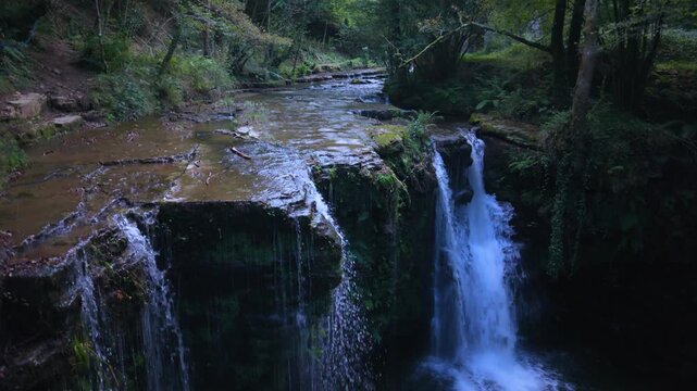 Landscape along a river near San Pedro del Romeral. Pas-Miera region. Pasiegos Valleys. Cantabria. Spain. Europe