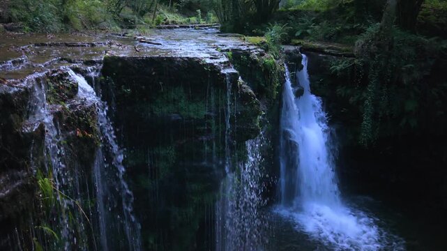 Landscape along a river near San Pedro del Romeral. Pas-Miera region. Pasiegos Valleys. Cantabria. Spain. Europe