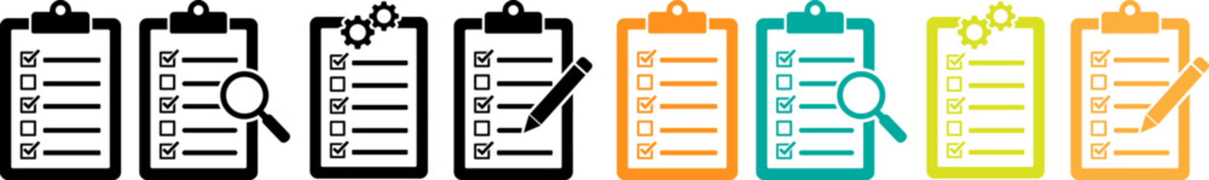 Clipboard Checklist Collection: Search, Settings, and Editing Icons