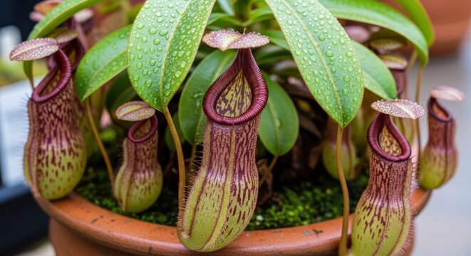 Titan arum flower blooming in lush greenhouse environment