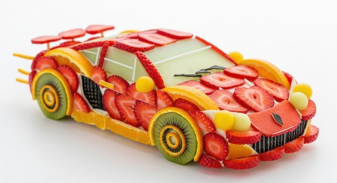 Vibrant car crafted from colorful paper slices