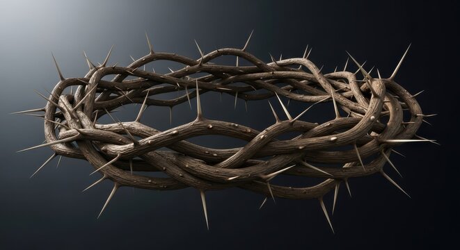 Intricate thorns woven into a crown of suffering