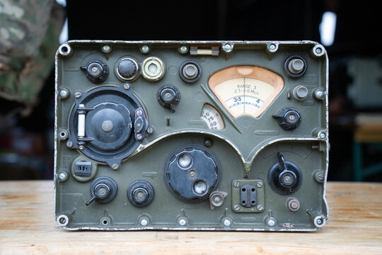 Vintage military radio communication equipment from the Cold War era