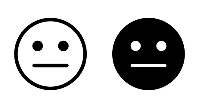 Neutral Face Icons, Emotionless Expression Symbols, Black and White Emoticon Graphics