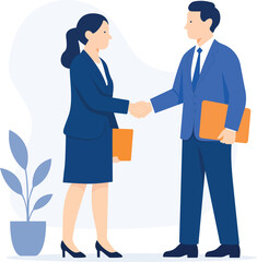 Fototapeta premium Business Professionals Shaking Hands After Meeting Holding Folders In Office Agreement And Partnership