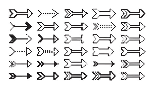Decorative pixel art arrow collection for creative design projects and digital interface.