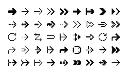 Naklejka premium Collection of pixel art arrows and directional pointers for digital interface and web design.
