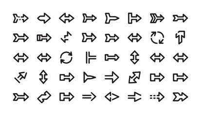 Collection of thin line art arrows pointing in different directions. © RANA