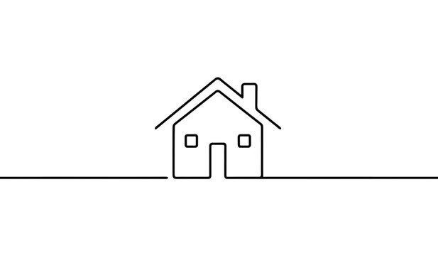 Minimalist house icon with roof and windows standing by a simple ground line Vector