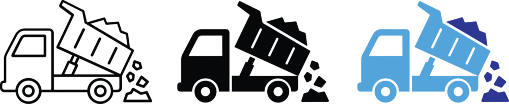 Dump Truck Icon Set Construction Vehicle Line Art Fill Color Illustration