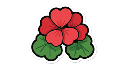 Fototapeta premium Red Flower with Green Leaves Illustration.