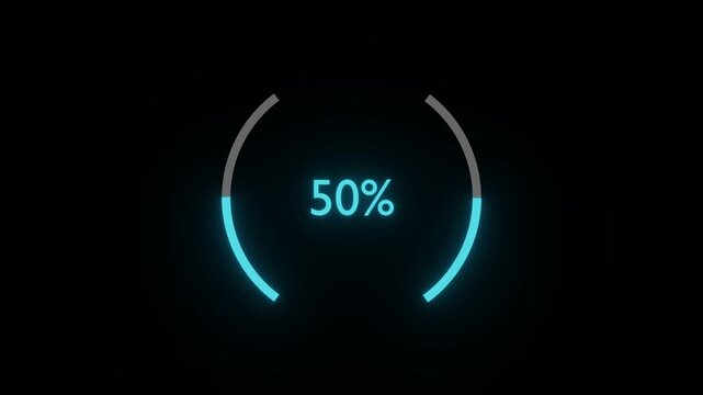 Battery style charging percentage rising inside glowing cyan bracket arcs