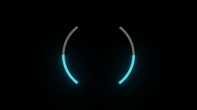 Percentage counter rising as cyan bracket arcs fill with glowing light