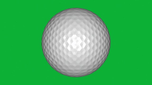 Seamless looping animation of a realistic white golf ball rotating on a green screen background