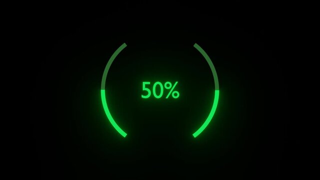 Green percentage counter rising as glowing bracket arcs fill up like a tank