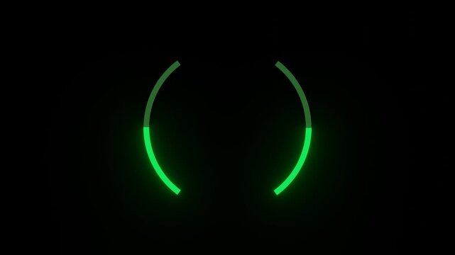 Glowing green bracket arcs filling up like progress indicator on dark background