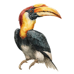 Watercolor painting of Hornbill, detailed and artistic vector illustration on a white background. © Cooper