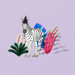 Fototapeta premium Zebra, purple design, animal illustration